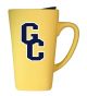 16 oz. Ceramic soft touch Blue Mug with lid Gold